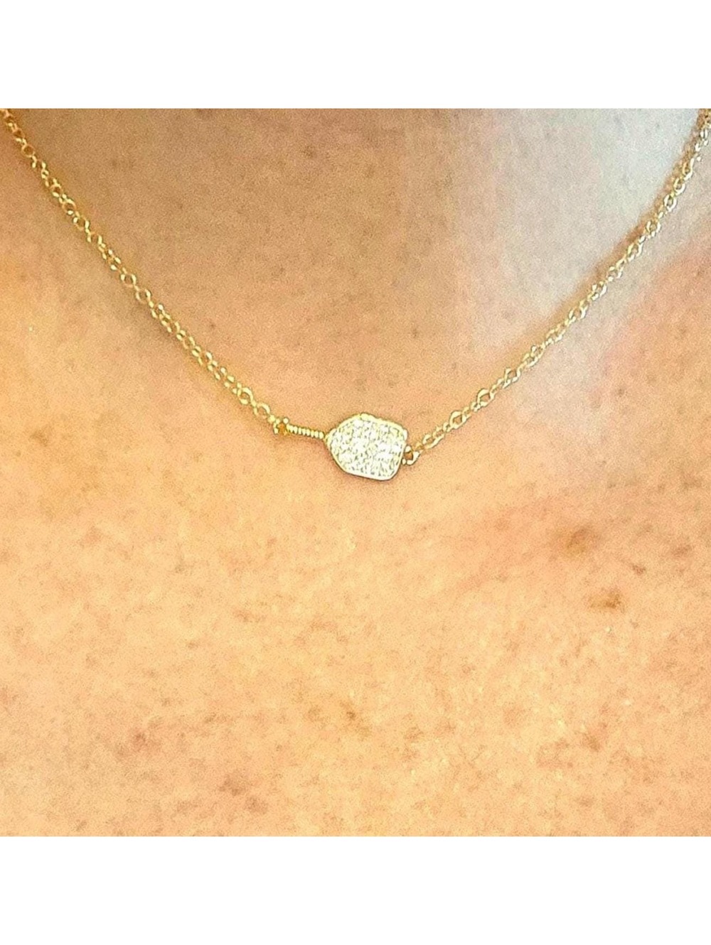 CZ Pickleball Racket Necklace - Gold-Plated Adjustable Chain